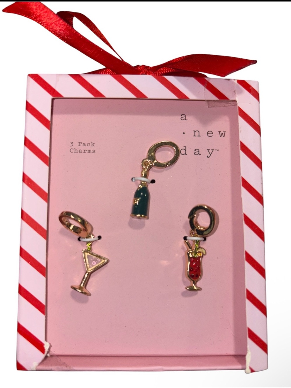 a new day Gold-Tone Cocktail Charms with Pink, Teal, and Red Enamel